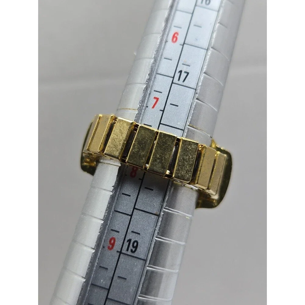 Bozhi Gold Tone Quartz Ring Watch Black Dial Adjustable Finger Retro New Battery